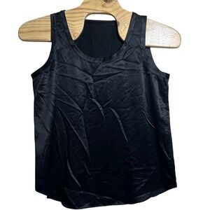 Lafayette 148 New York Black 100% Silk Satin Tank Top Scoop Neck XL FAB#0129